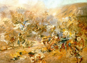 Indios americanos Painting - Batalla de Belly River 1905 Charles Marion Russell Indios Americanos